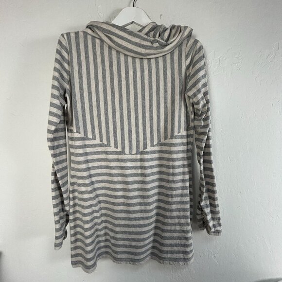 Synergy Womens Gray Striped Long-Sleeve Organic Cotton Tunic Top Cowl Neck Large - Picture 2 of 8